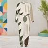 Women Plus Size Two Piece Set Round Neck Long Sleeve Geometric Printed Cuffed Top Cuffed Pants With Pockets