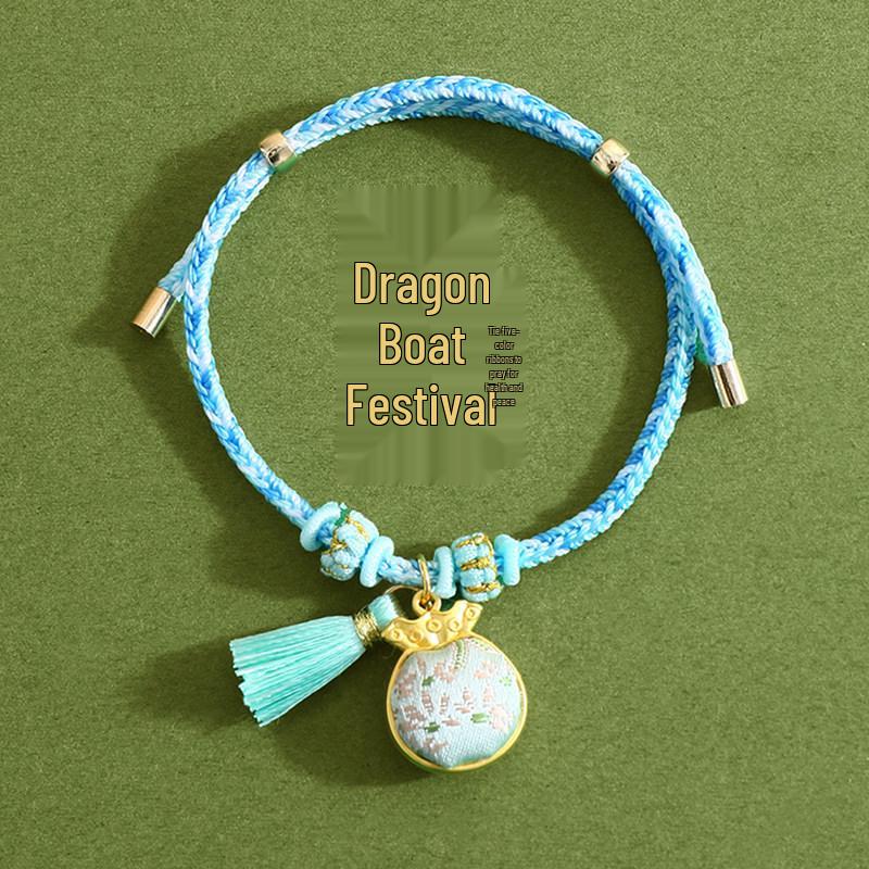 Handmade Five-Color Rope Bracelet with Zongzi Pendant - Adjustable Red Rope for Children