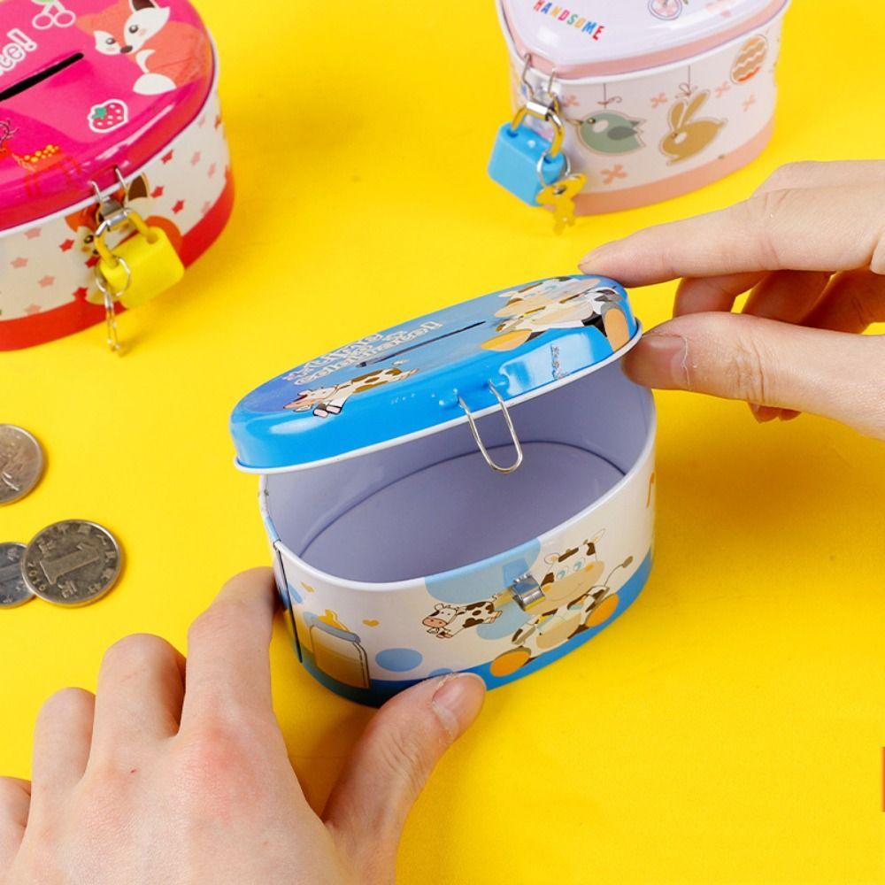 High Capacity Tinplate Piggy Bank With Lock and Key Kids Storage Jar Coin Savings Box  Bedroom