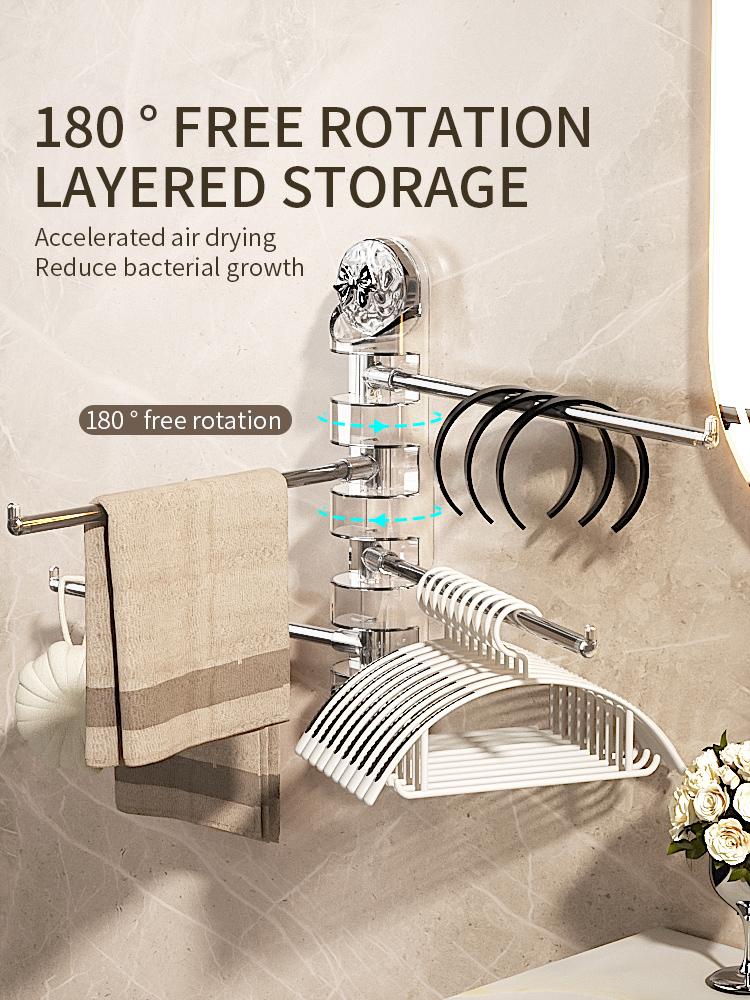 Suction Cup Towel Rack Rotatable Bathroom Towel Holder 2/4 Towel Bars Bath Hanger Shelf Kitchen Hanging Organizer Shelevs