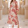 Europe, America, Autumn Robe Dress Flower Print Long Sleeve Dress Robe