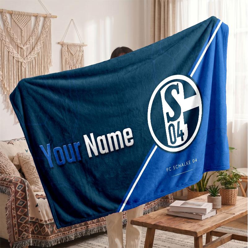Schalke 04 FC Personalized Fleece Blanket With Football Logo, Custom Name Text Soft Warm Home Throw Blanket