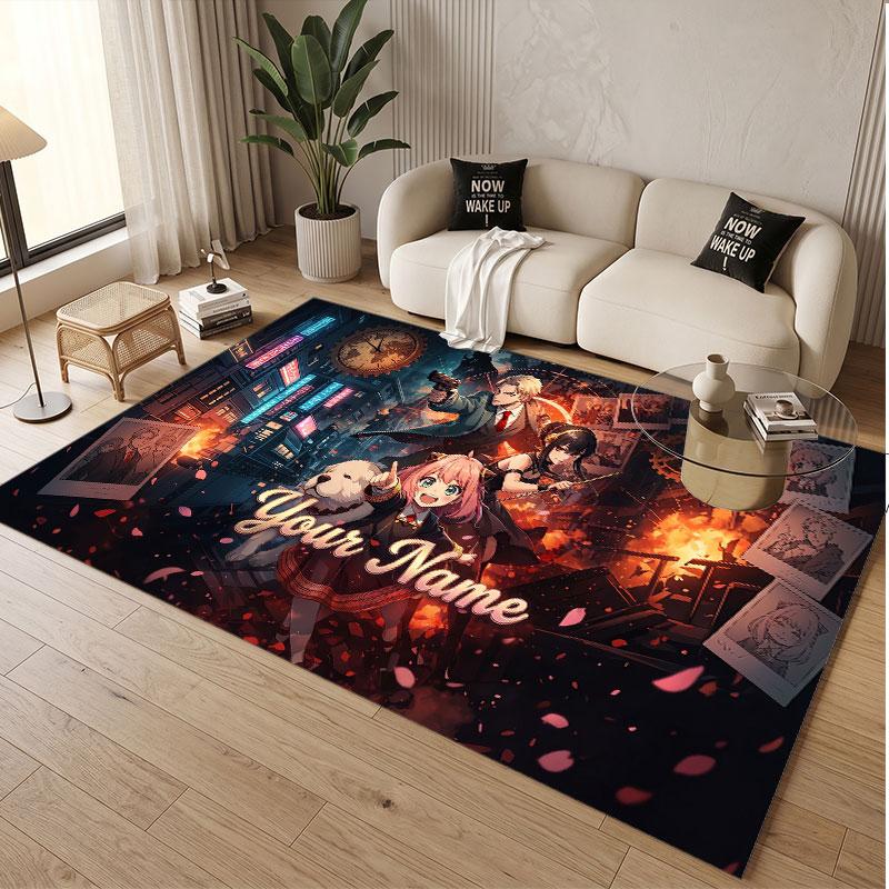 Custom Name Crystal Velvet Rug,Spy × Family Comfortable Anti Slip Floor Mat For Room Decoration
