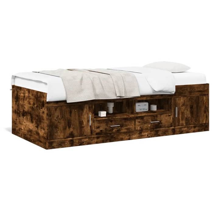 VidaXL Lit de Jour et Tiroirs, Canapé-lit, Lit de Repos, Meuble de Salon Chambre à Coucher, Moderne, Chêne Fumé 100x200 cm 3280241