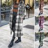 Jesień Zima Płaszcz Damski Typ Koszuli Nadruk w Kratę Jednorzędowy Kołnierz Wykładany z Kieszeniami na Piersi Rozcięcie na Dole Luźny Średniej Długości Do Noszenia na Co Dzień Do Pracy Na Zewnątrz