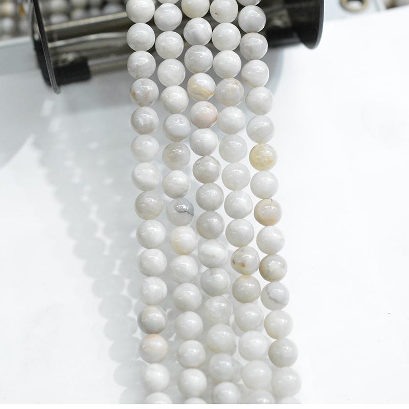 White Crazy Agates Round Natural Loose Stone Beads for Jewelry Making DIY Charm Bracelet 15'' Strand 4/6/8/10/12mm
