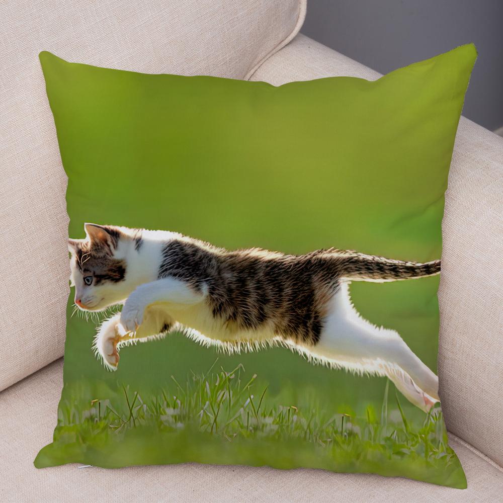 Cute Cat Dog Photo Cushion Cover Realistic Animal Portrait Print Soft Blend Sofa Living Room Bedroom Home Decor Throw PillowCase