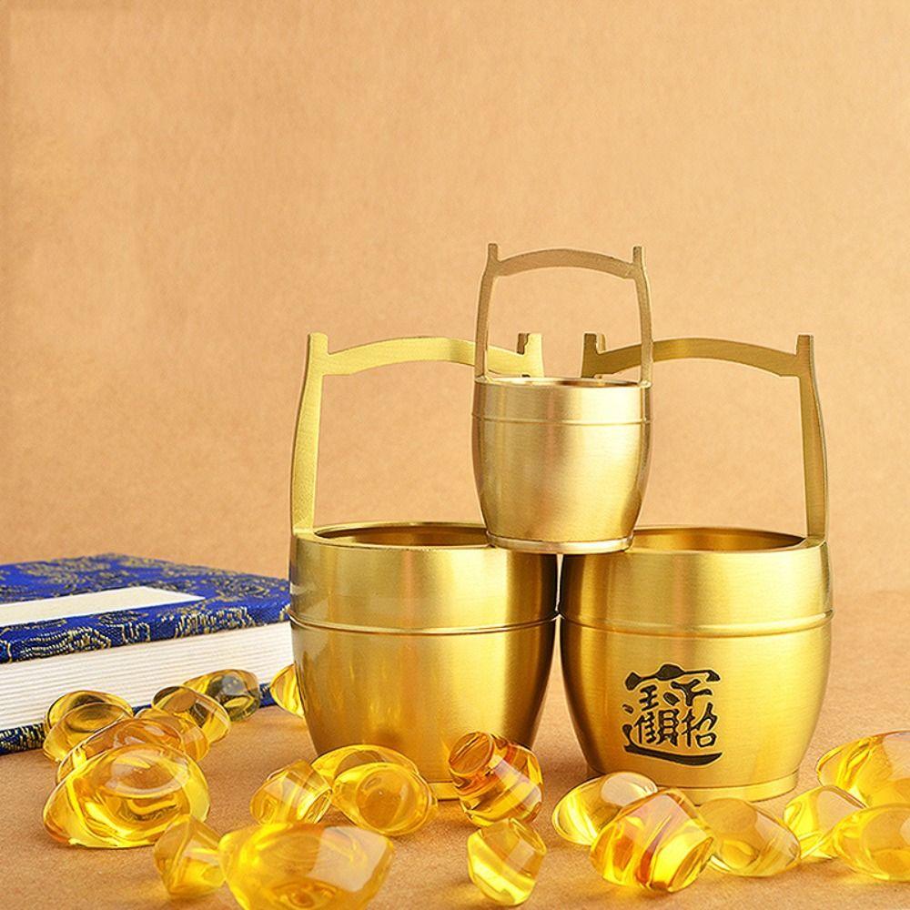

Small Bucket of Gold Sculpture Copper Copper Bucket Ornaments Portable Office