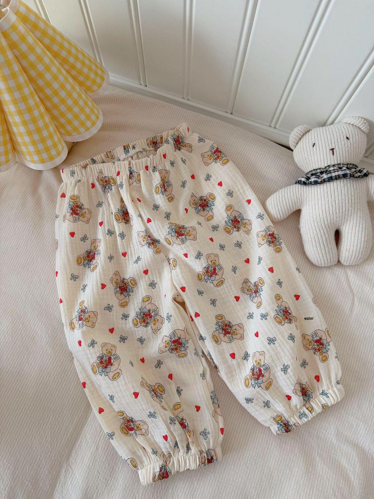 Ten-Color Cartoon Cotton Gauze Mosquito Repellent Pajama Pants for Boys & Girls - 100% Pure Cotton, Thin Summer Style