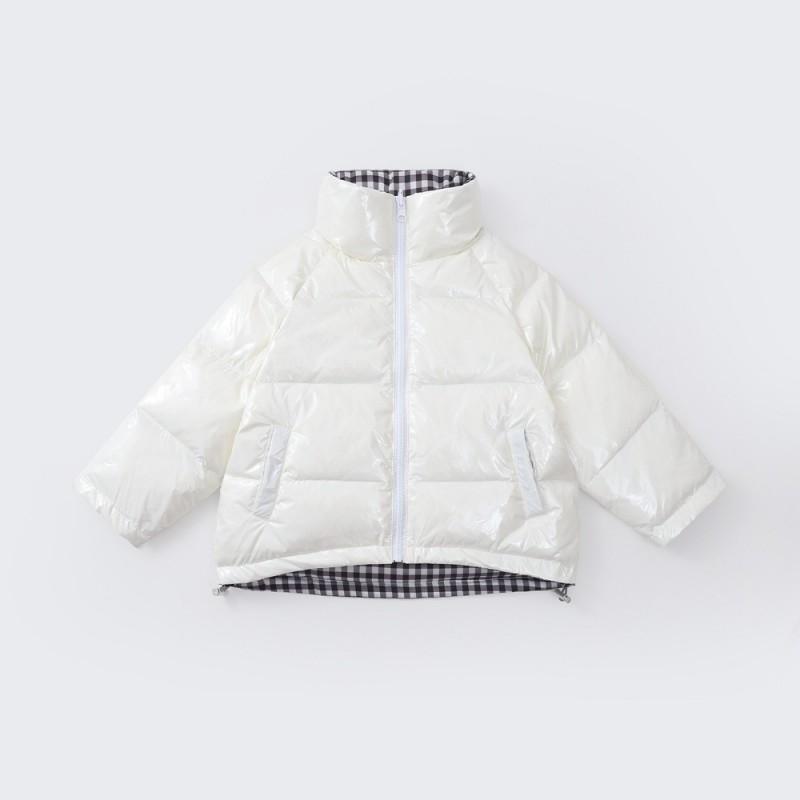 Kids Reversible Stand Collar Short Down Jacket Boys Girls Winter Warm Coat Solid Color Sizes 100-150cm