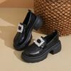 Rhinestone Buckle Loafers Autumn New Round Toe Deep Mouth Platform Non-slip Wear-resistant Block Heel Shoes