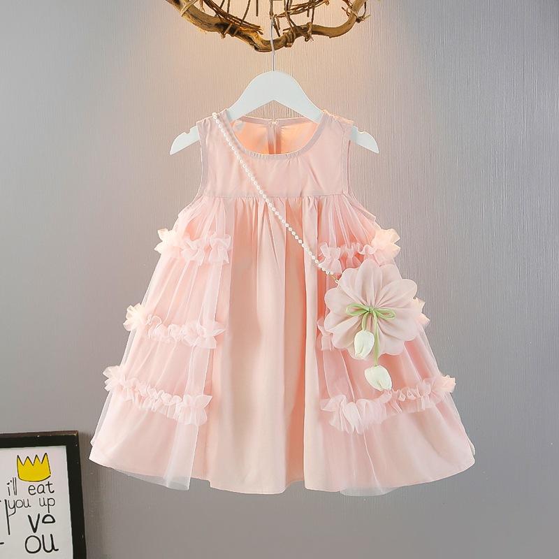 Fashion Kids Girls Tulle Mesh Sleeveless Tank Dress Cute Children Casual Outdoor Skirt Dress For Little Girls Daily Outfit