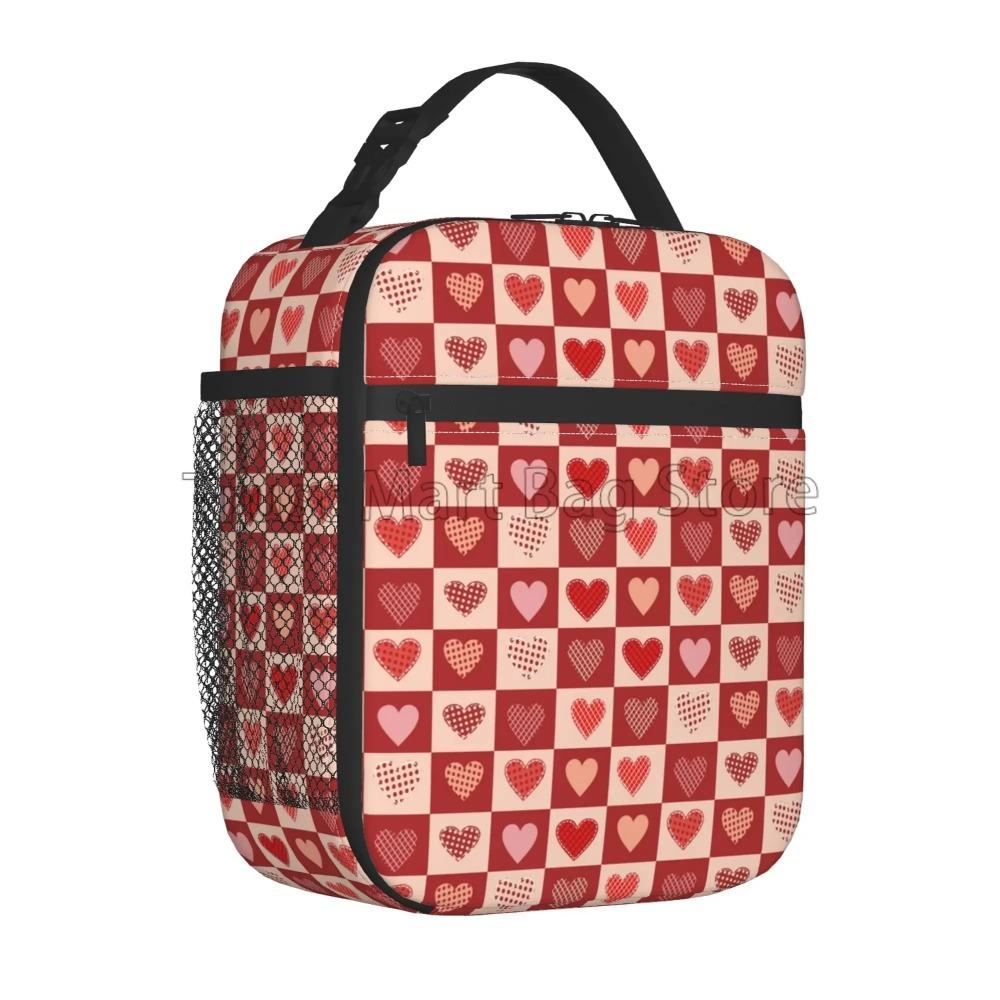

Red Pink Heart Insulated Lunch Bag for Women Romantice Love Heart Portable Reusable Thermal Lunch Box for Work Picnic Travel 26x21x11CM чистый