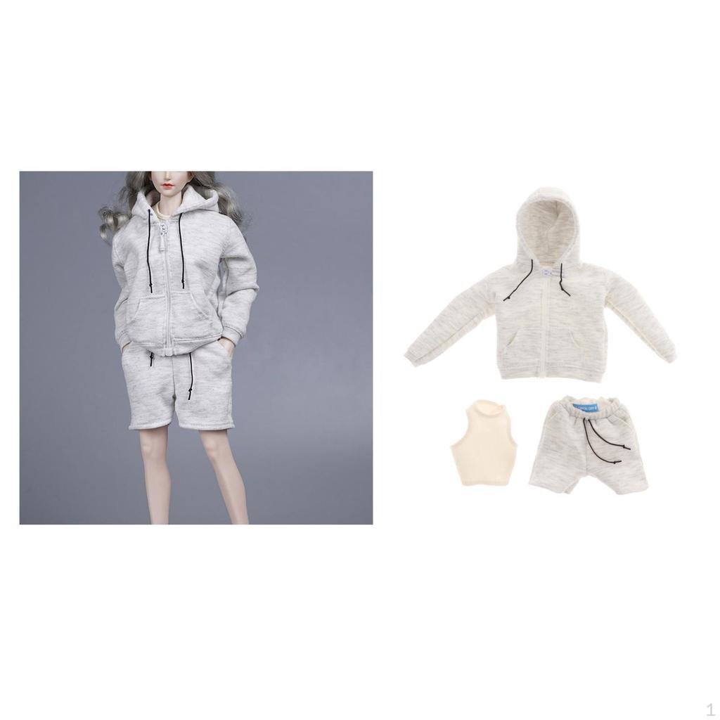 1/6 Scale Casual Workout Set Hoodie Tops and Shorts with Knit Tank Clothes for 12'' HT Action Figure