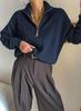 Women's Half-High Collar Zipper Ribbed Knit Pullover Sweater, Short-Sleeve, Loose Fit, 2025 Autumn/Winter Collection.