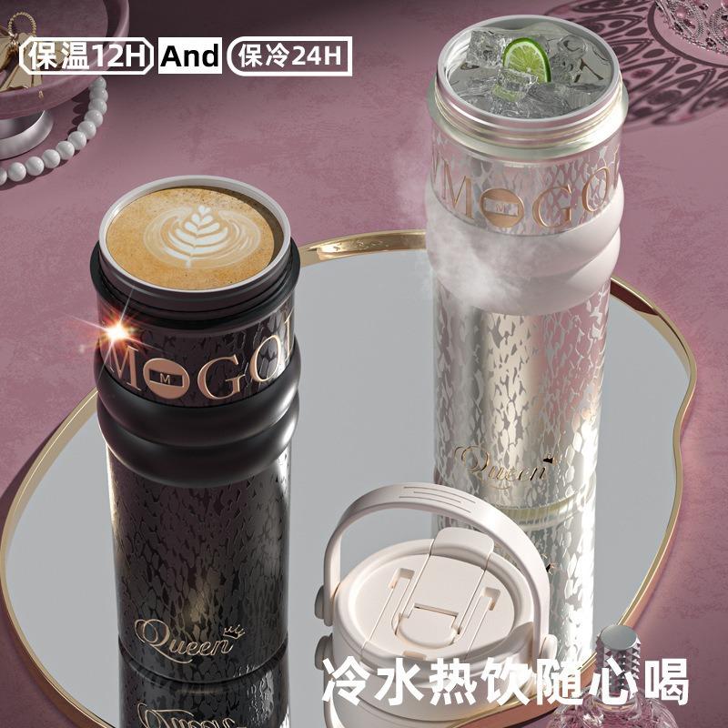Ceramic double drink coffee cup large capacity portable straw thermos cup light luxury high sense gift box gift cup