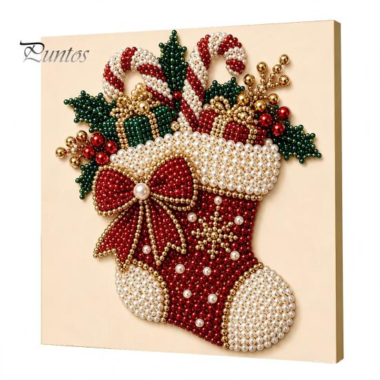 DIY Faux Pearl Art Crafts Christmas Kit, Santa Snowy Cottage Painting Kits for Adults 3D Bead Craft Set Adults, Home Winter Holiday Wall Decor Indoor