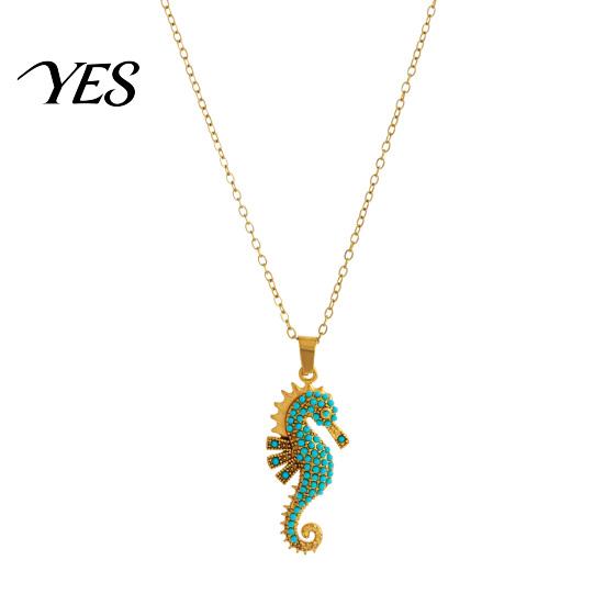Lightweight Fashion Necklace Women Blue Seahorse Necklace, Rhinestone Pendant Stylish Sea Detailed Craftsmanship Creature Summer Beach Gift Hippocampus