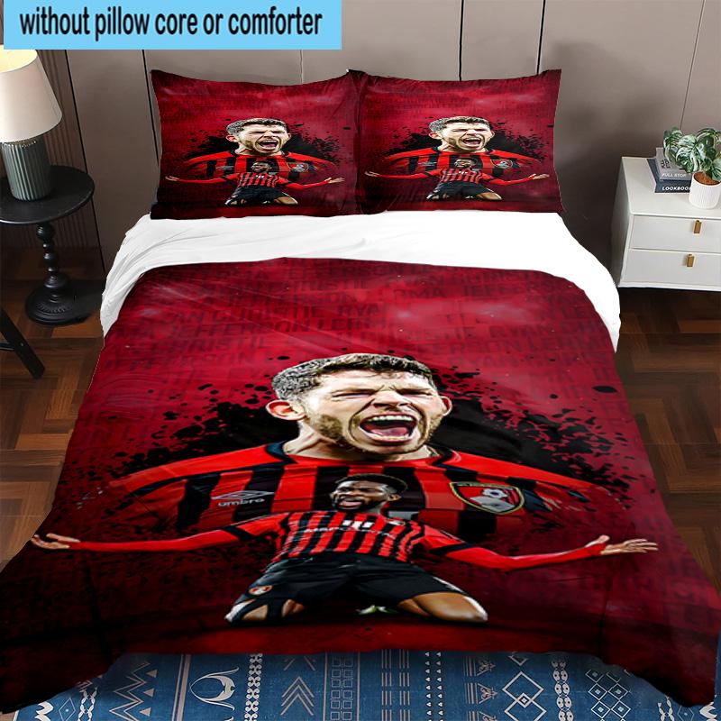 Set Biancheria da Letto Stampato con Stemma AFC Bournemouth 3 Pezzi Copripiumino Chiusura Include 1 Copripiumino e 2 Federe Set Biancheria da Letto Decorazioni per la Casa Regali