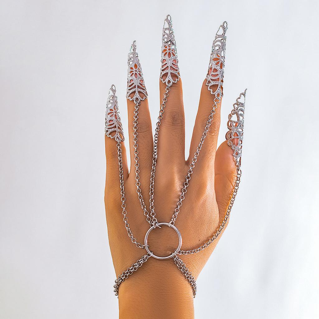 Bracciale Gotico Con Catena Alle Dita - Gypsy Witch In Metallo - Bracciale Artiglio E Fiore A Forma Di Cono - Accessorio Donna