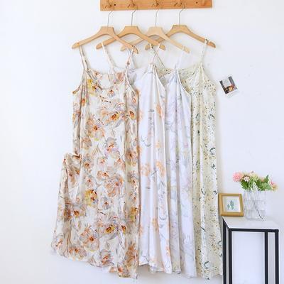 Spring/Summer New Women's Sling Skirt 100% Viscose Fiber Sleeping Skirt Printed Sleeping Skirt Sexy Home Dress for Ladies