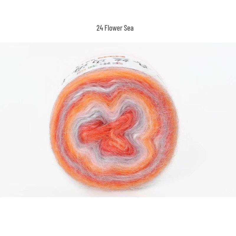 Hand-Dyed Gradient Rainbow Mohair Yarn - Fluffy, Soft, and Perfect for Knitting and DIY Projects.