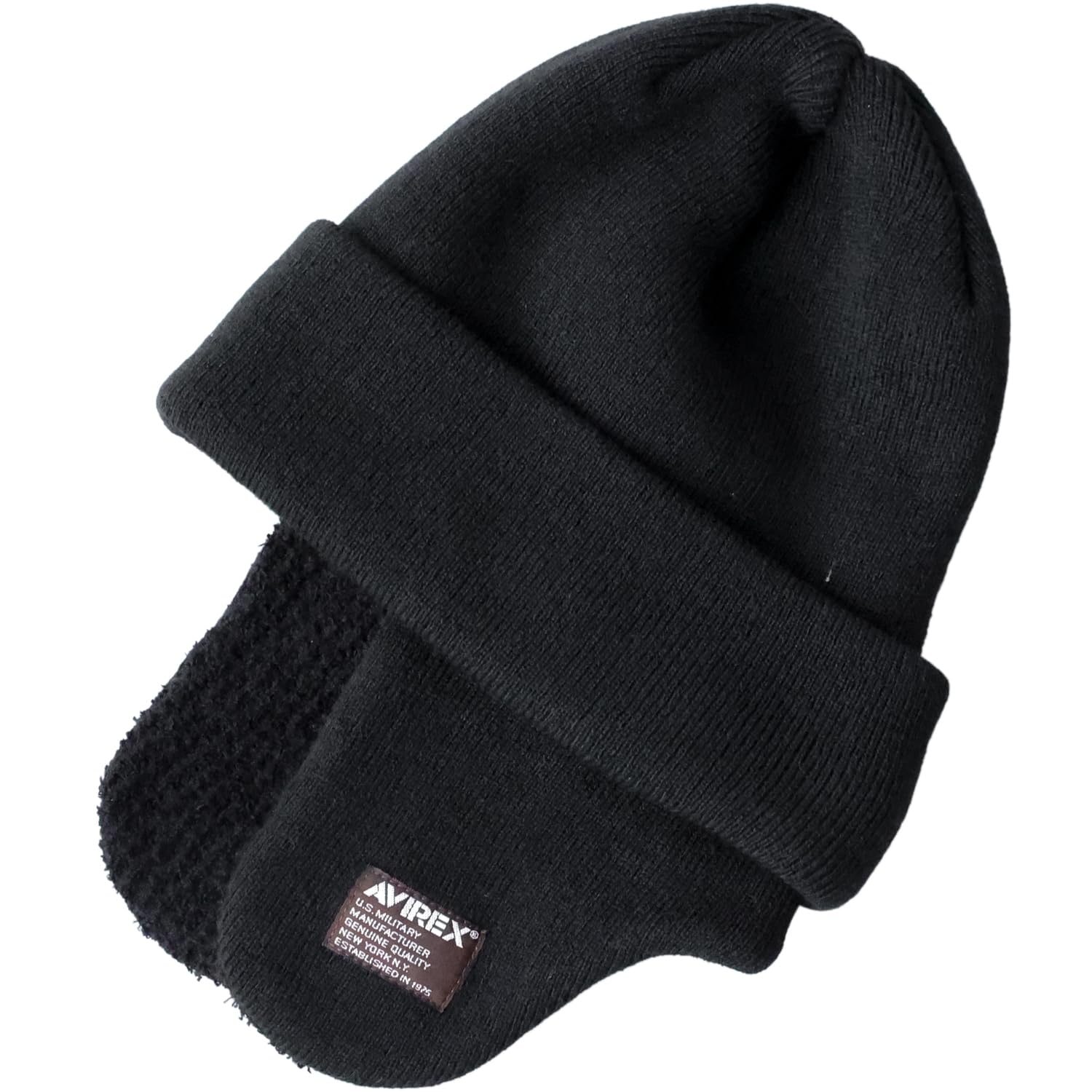 

Avirex Вязаная Летная Акриловая Зимняя Военная Вязаная Шапка с Ушами 047 Шапка Военного образца, с Ушками, Черная,
