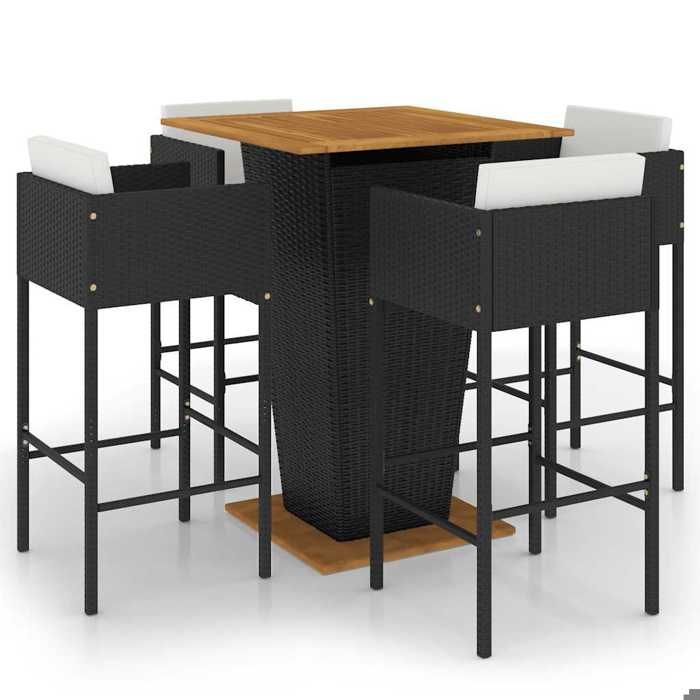 Ensemble bar de jardin - MAISON EXCLUSIVE - 5 pièces - Résine tressée - Noir - Avec coussins