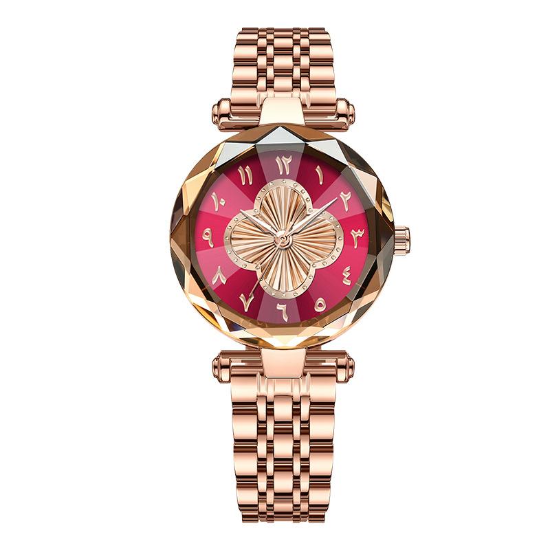 Orologio da Polso da Donna al Quarzo Quadrifoglio Vetro Sfaccettato Bracciale in Acciaio Inossidabile Orologio da Polso Moda Numeri Arabi Orologio Elegante