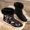 Anti-slip Winter Keep Warm Women's Short Boots Embroidered Flowers Plush Comfortable Ankle Boots Female Ethnic Style Botines