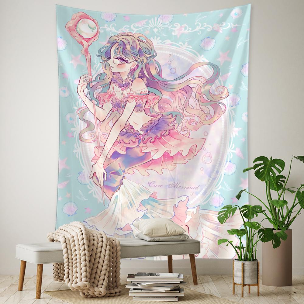 Cartoon Pink Anime Girl Tapestry Boho Kawaii Art Minimalistyczny Wiszący Na Ścianie Pokój Dziecięcy Wystrój Sypialni