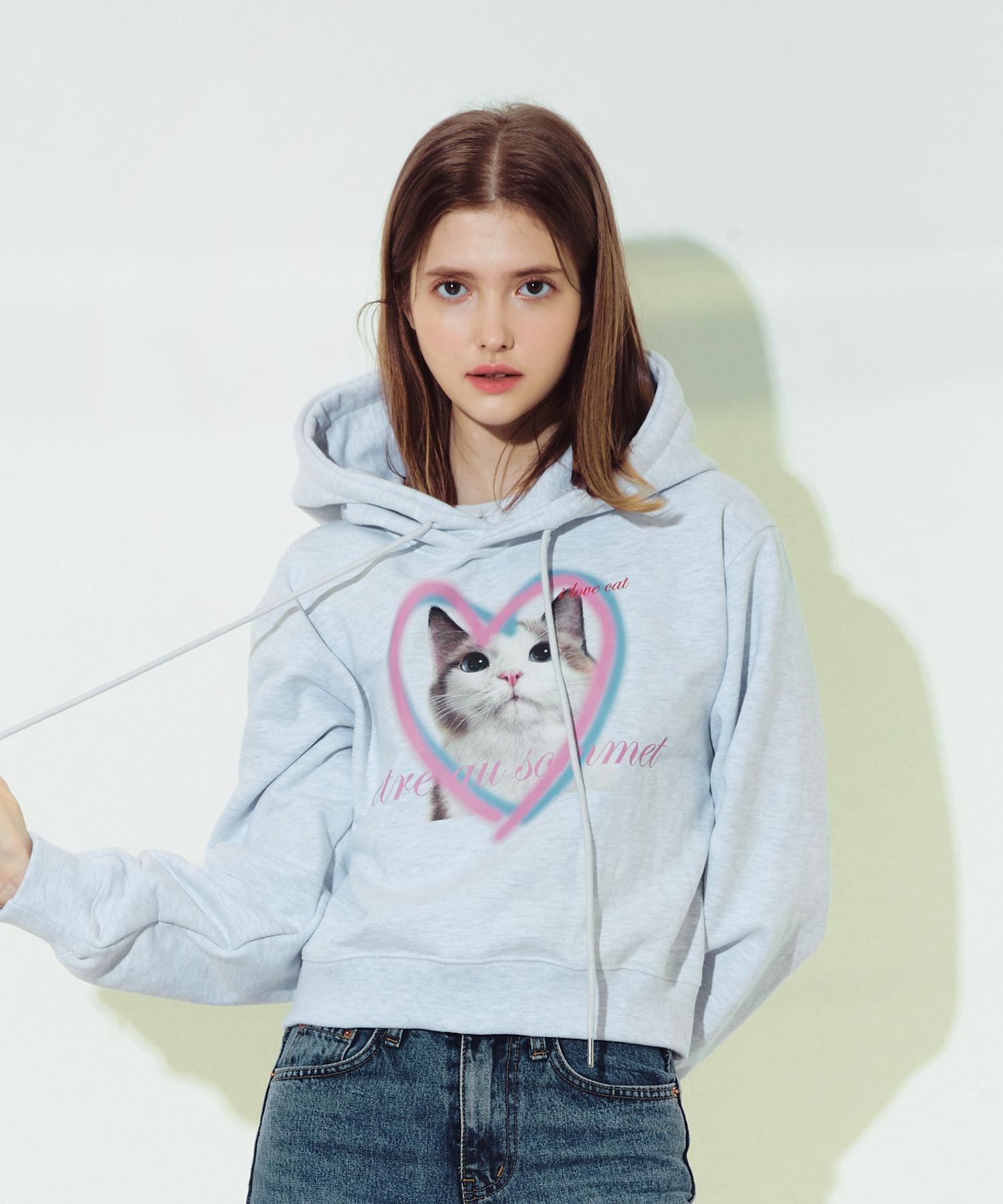 Etosome Heart Cat Face Heavy Hood (White Melange)