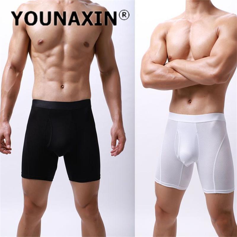 Men's Panties Long Leg Boxer Briefs Ice silk Underwear Shorts Breathable Mesh U-convex Underpants S M L XL