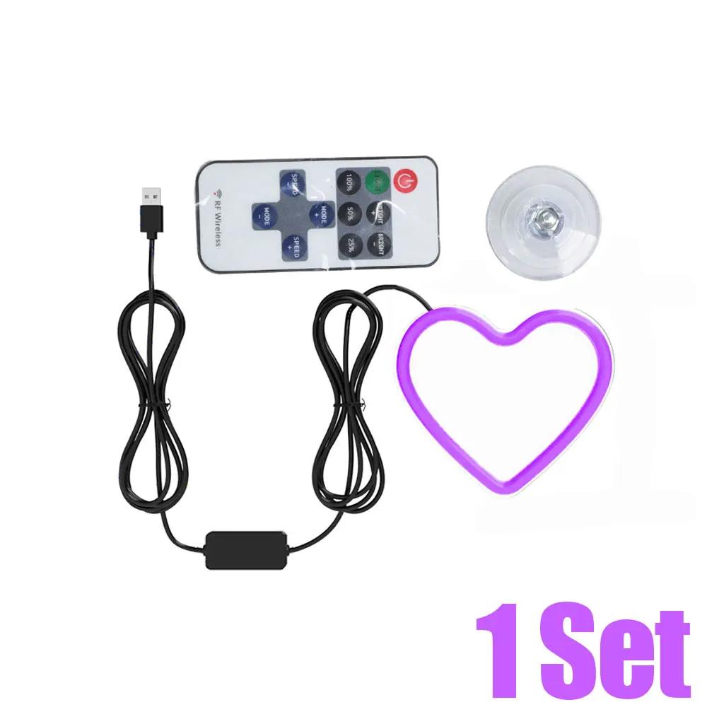 Car Window LED Lights Glowing Heart Atmosphere Lamp USB Wiring Car Modification Neon Car Interior Decoration Lights Strip