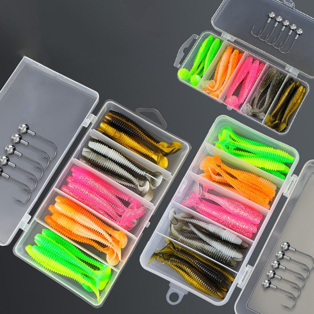 Floating Soft Plastic Small Fishing For Walleye, 3.5 Inch And 4 Inch Size, Multiple Colors, Soft Two Color T Tail Soft With Head Hook