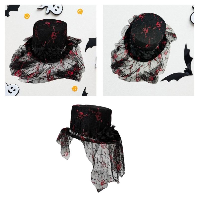 Skeleton Meshes Hat Spooky Party Hat Unisex Halloween Hat Gothicism Themed Attire for Women Vintage Look
