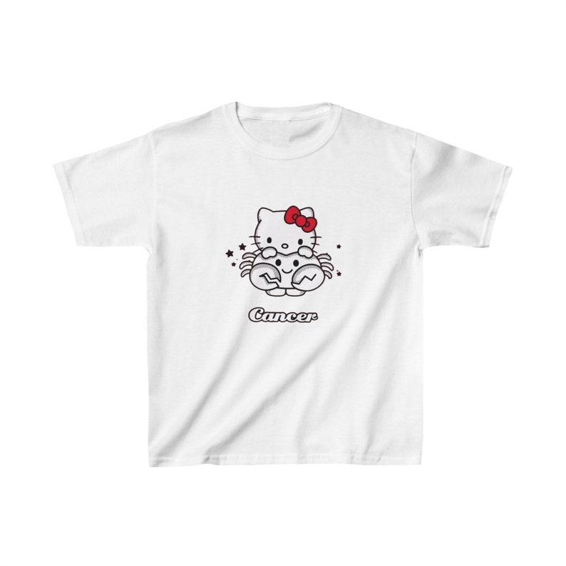 Cancer Hello Kitty Graphic Baby Tee | Y2K Baby Tee, 90s Baby Tee, Zodiac Graphic Shirt Crop, Coquette, Vintage Design 110