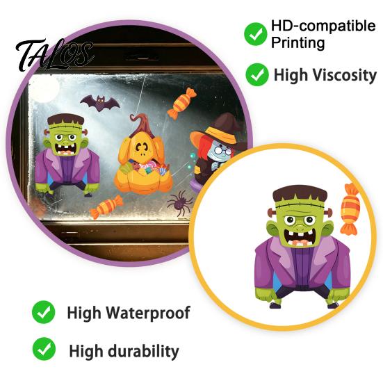 Removable Glass Stickers for Party Halloween Static Window Clings, Cartoon Ghost Pumpkin Witch Monsters Decals, Waterproof Holiday Atmosphere