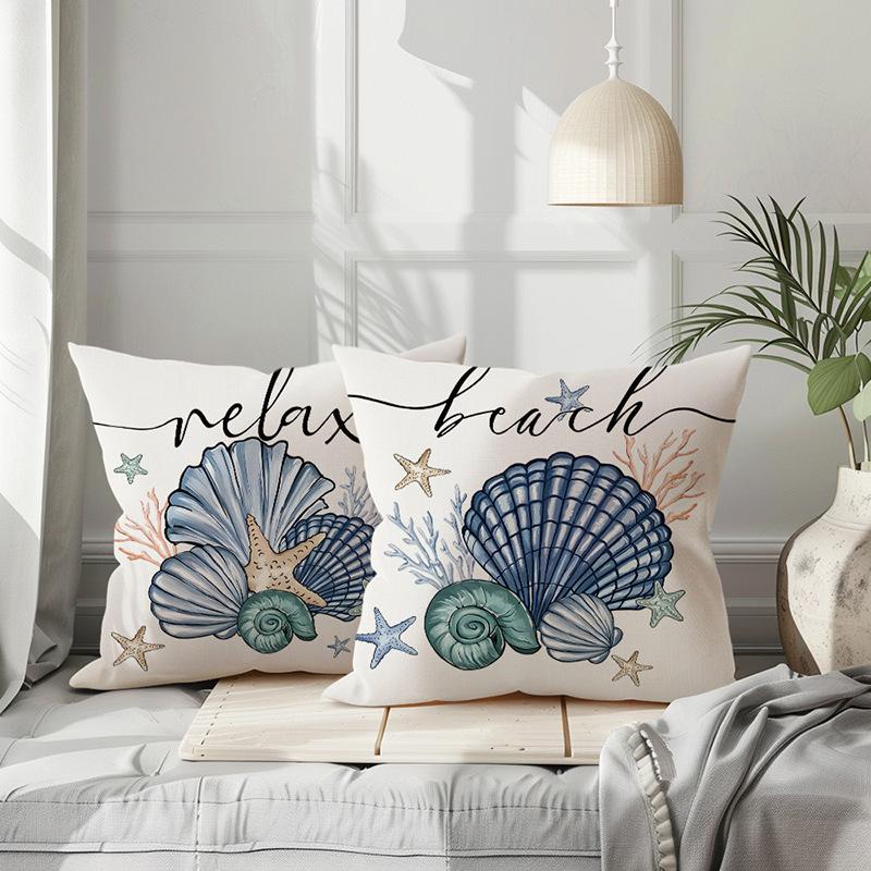 New Ocean Scallop Print Cushion Cover Summer Letter Starfish Pillow Cover Living Room Bedroom Cushion