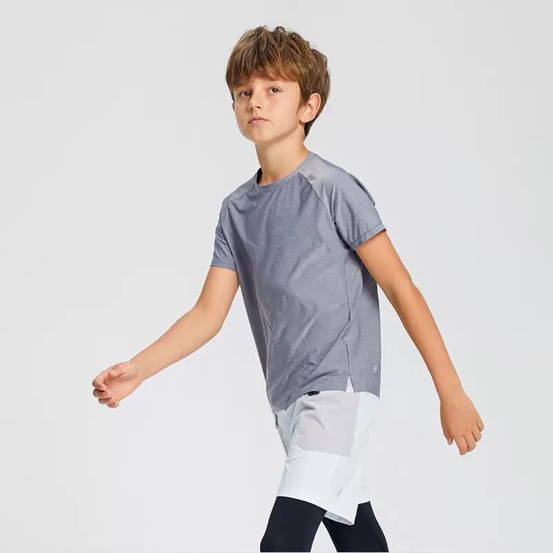 

Летний костюм для йоги для мальчиков: Быстросохнущая футболка с коротким рукавом и круглым вырезом, ощущение прохлады, эластичная, универсальная одежда для фитнеса 160