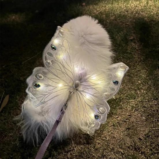 Dog Fairy Wings Light Up Butterfly Wings Pet Costume Embroidered Butterfly Wings with Lights for Parties