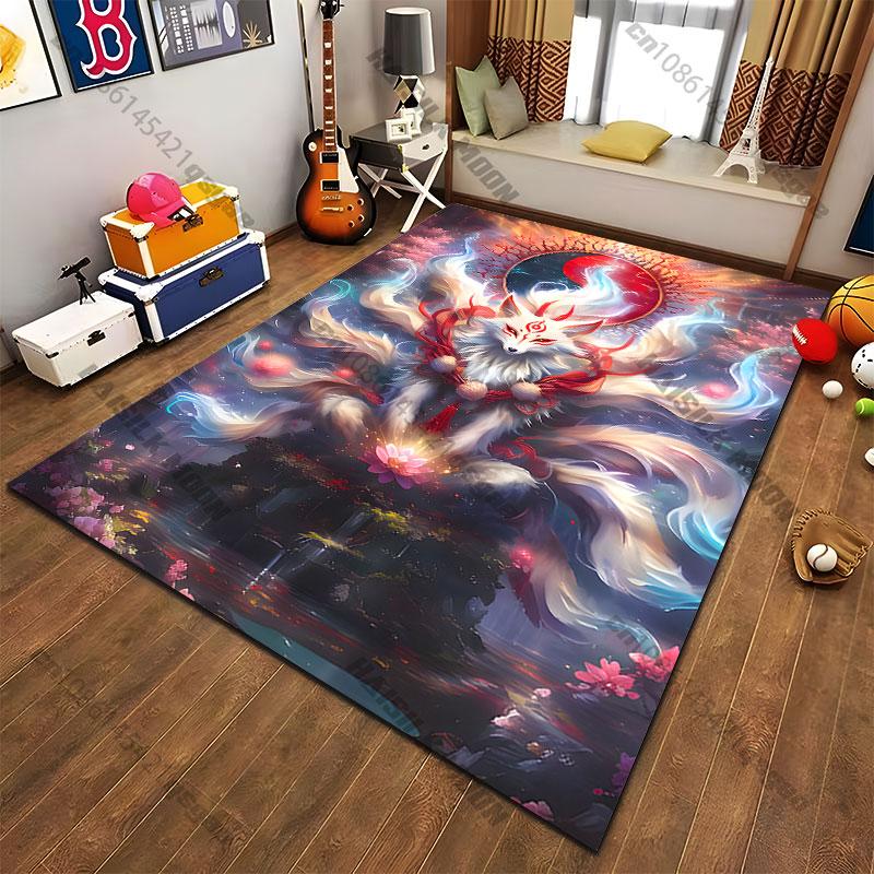 Mystical fox spirit energy carpet Yoga living room room decor children's crawling mat doormat area rug games mat