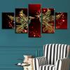 5 Pieces Painting Home Decor  HD Print Canvas Red And Gold Love Birds Pictures Bedroom Romantic Wall Art Poster Decor