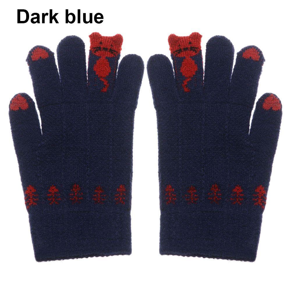 Keep Finger Warm Cute Soft Elastic Full Finger Thicken Warm Touch Screen Mittens Knitted Gloves