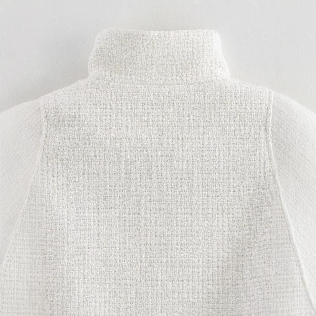 Women's Coarse Wool Stand Collar Cape Coat - Spring 2025 European & American Style, Hidden Button, Short Jacket Top