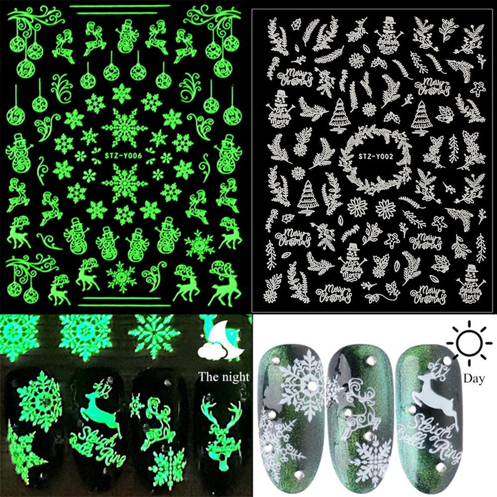 Adhesive Decals Nail Art Slider DIY Manicure Nail Sticker 3D Luminous Christmas White Snowflakes