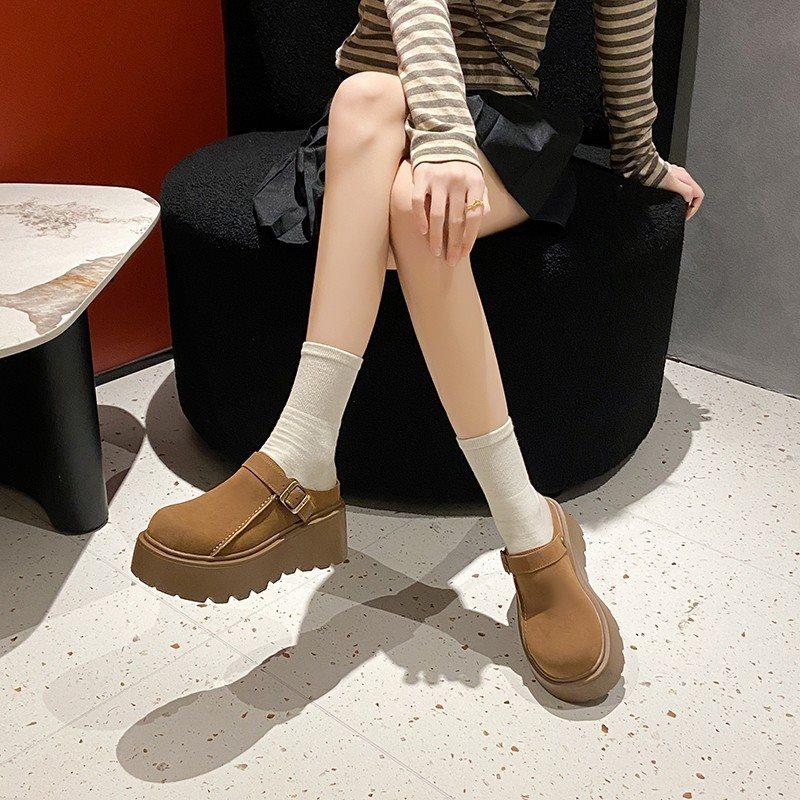Pancake-style High-heeled Women's Shoes - New Style Thick-soled Front-covered Half-toe Slippers