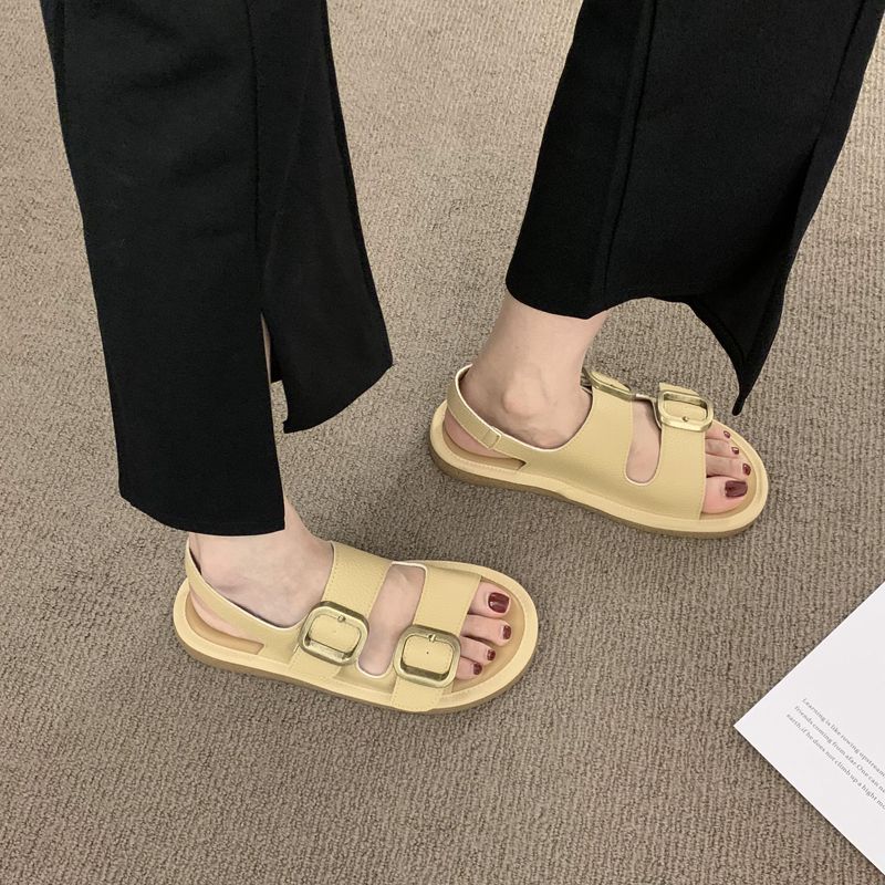 

Sandals for Woman Buckles Summer 2024 Beige Footwear Beach Women s Shoes with Low Heels Platform on Offer Vintage Sandal Korea F 35