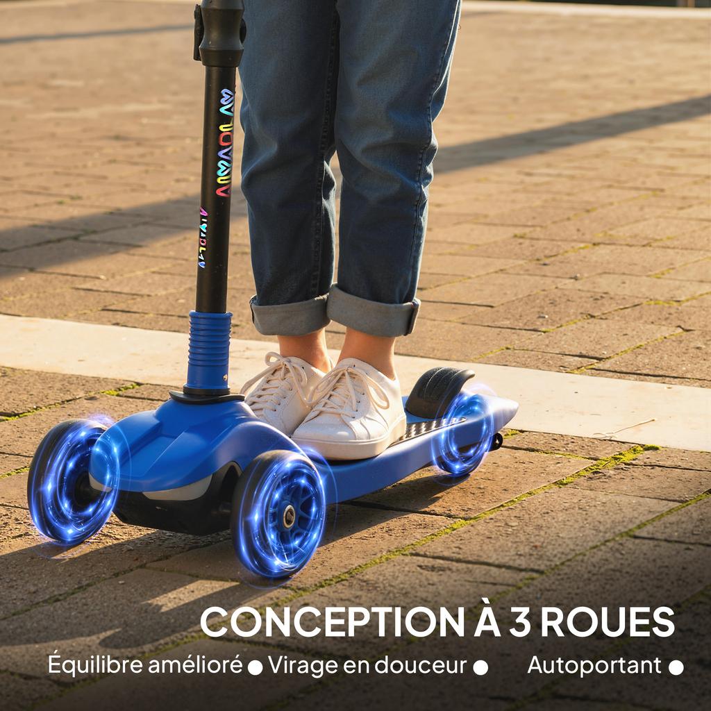 Monopattino elettrico per bambini 6+ anni, pieghevole 3 ruote avvio zero, velocità massima 8 km/h 64 x 29 x 83 cm blu