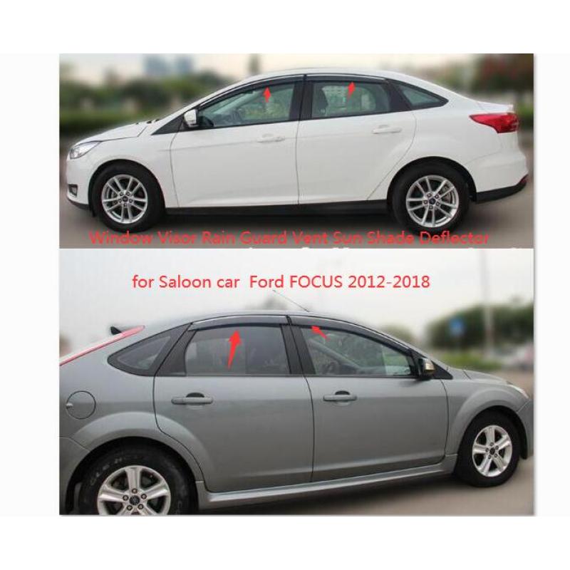 4 Uds visera de ventana de coche Deflector visera parasol protector solar para sedán Ford Focus 2012-2018